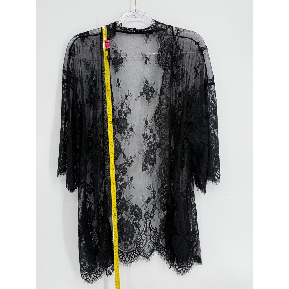 Avidlove Womens Black Floral Lace Sheer Kimono Robe Cover Up Eyelash Trim Sz M - Picture 2 of 9